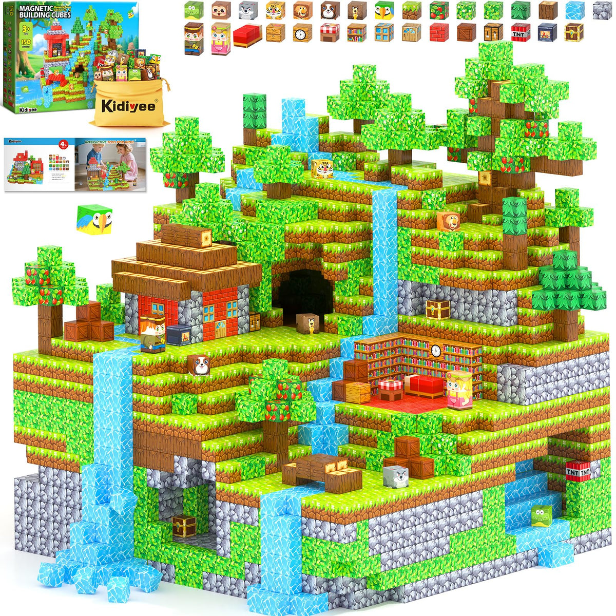150PCS Magnetic Blocks - Mine Magnet World Forest Animal Set, Magnet Toys Games for Kids Ages 4-6 6-8 8-12, Magnetic Building Blocks for Boys & Girls, STEM Montessori Sensory Toys for Kids Ages 3+
