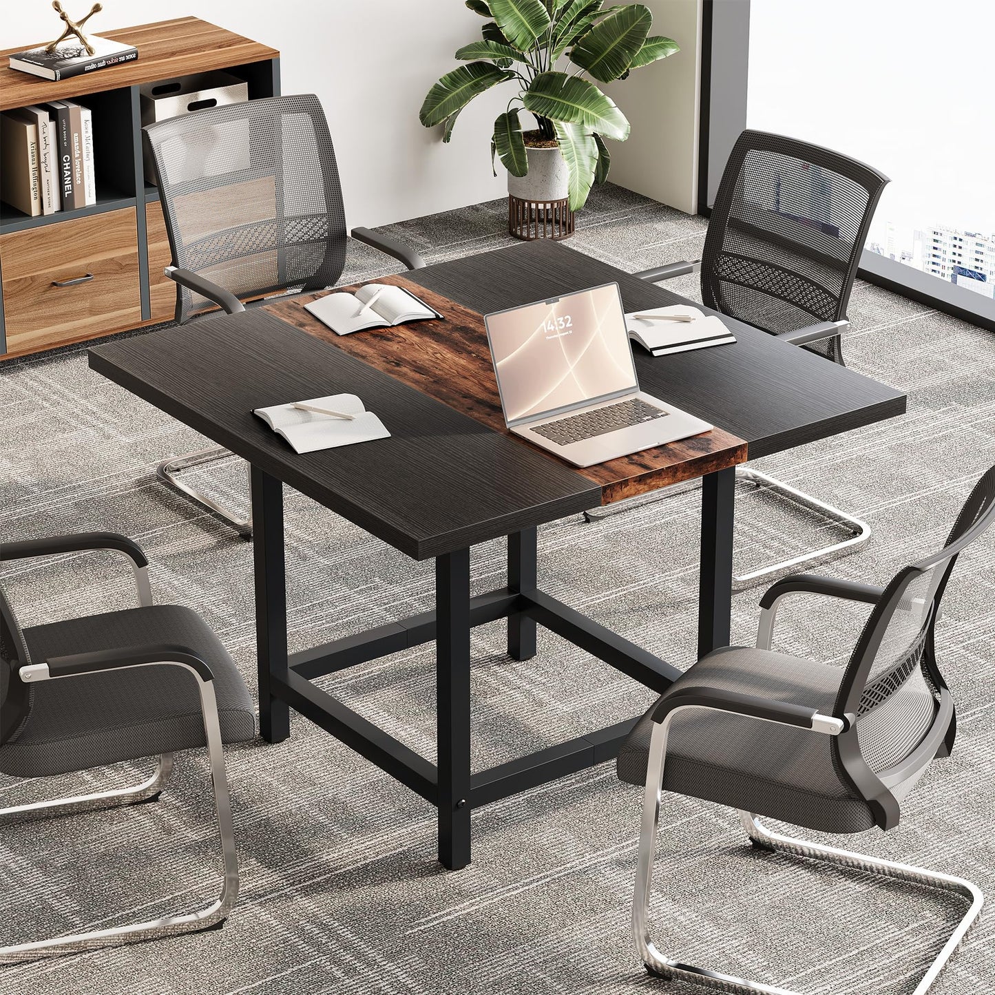 LITTLE TREE 39.4"x 39.4"x29.5 “ inches Rustic Wooden Square Dining Kitchen Table for Small Space