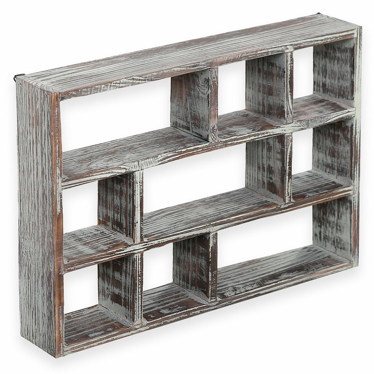 MyGift 9 Compartment Rustic Torched Solid Wood Shadow Box, Wall Mountable Curio Display Case, Freestanding or Floating Shelf for Collectible Figurines, Succulents