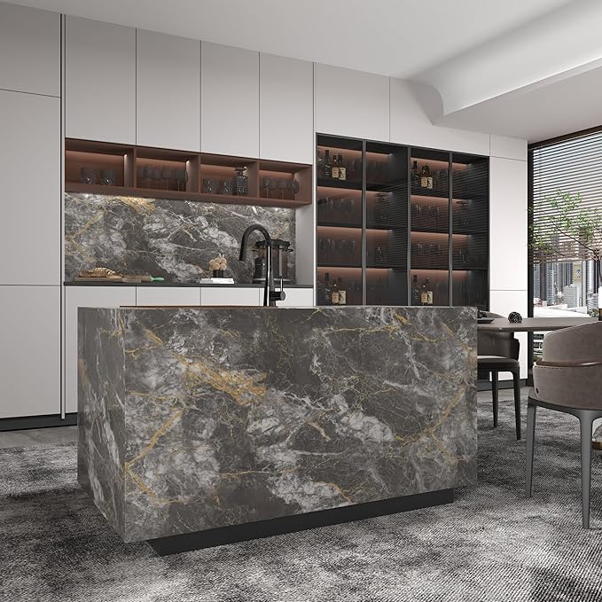 BAYYA 48"x354" Extra Wide Marble Contact Paper Dark Grey Marble Wallpaper Peel