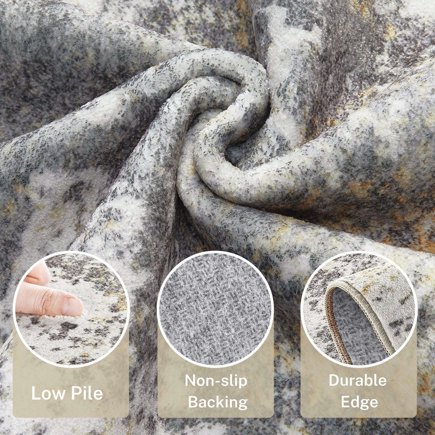 Micgeek Area Rug Living Room - 9X12 Abstract Washable Large Soft Foldable Non Slip Rug Neutral Modern Low Pile Carpet for Bedroom Nursery Dining Room Farmhouse Home Office Indoor - Grey Gold