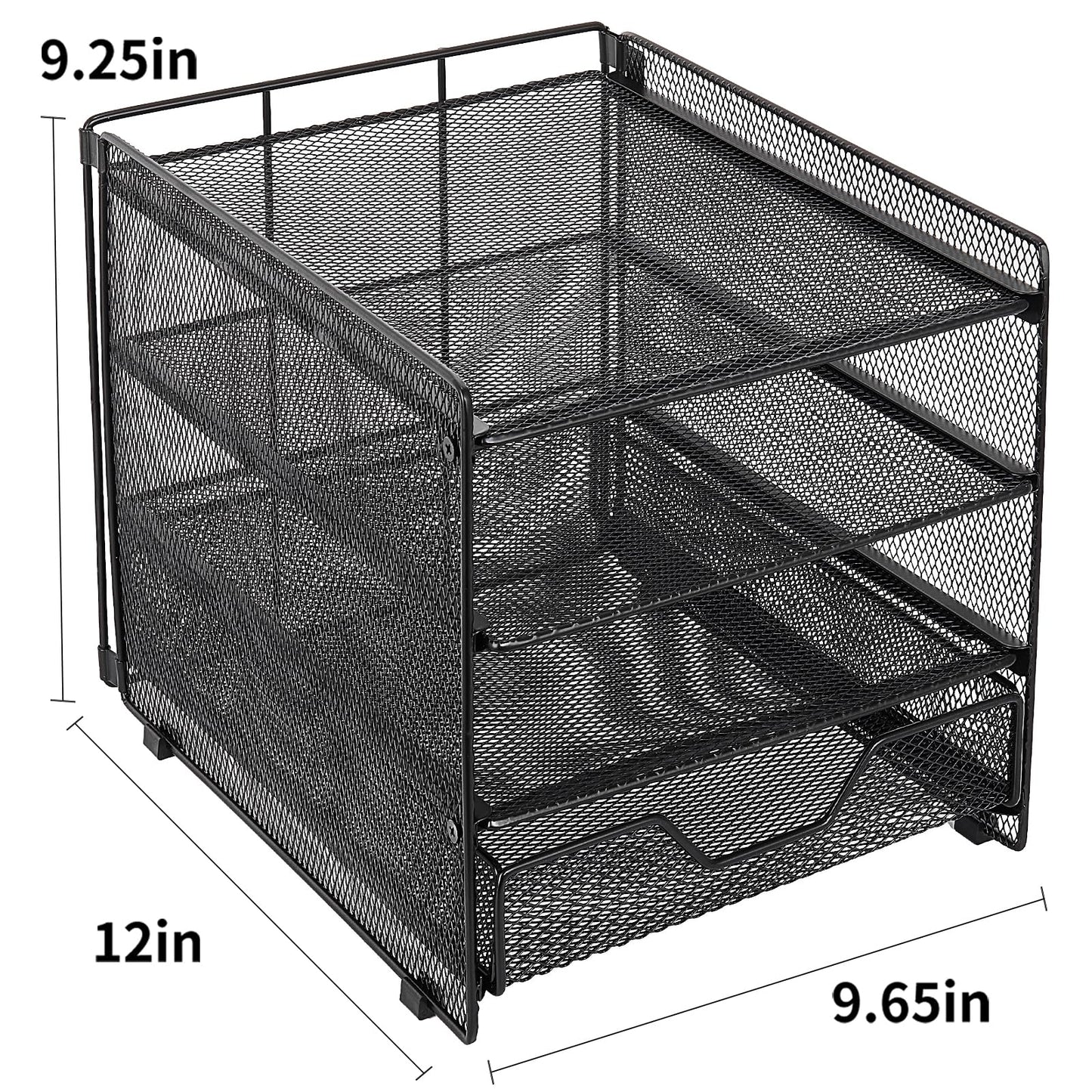 OPNICE Desk Organizers and Accessories, 4-Tier Desktop File Organizer with Drawer, Office Desk Accessories & Workspace Organizers for Office, Home Supplies(Black)