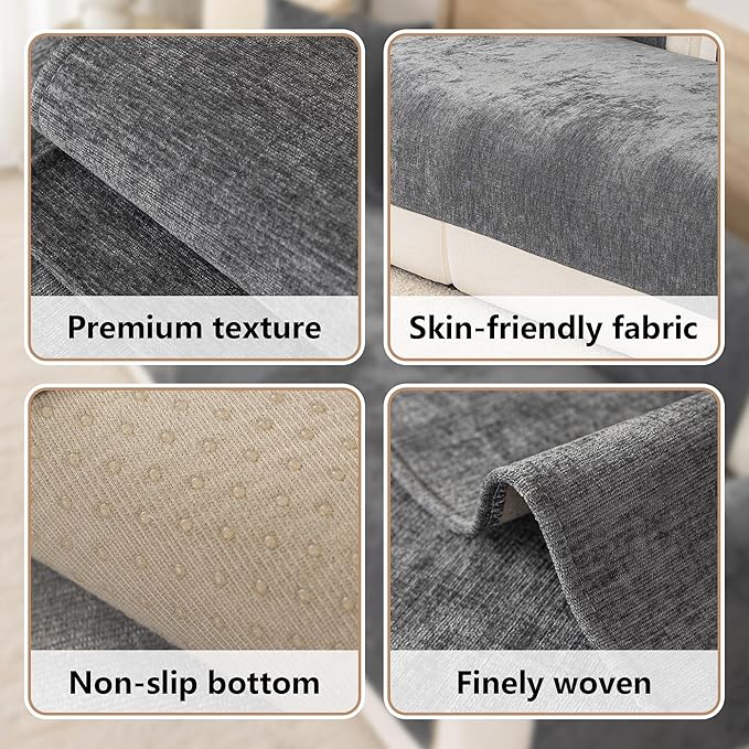 Premium Chenille Sofa Cushion Covers，Upgraded Anti-Slip Sectional Couch