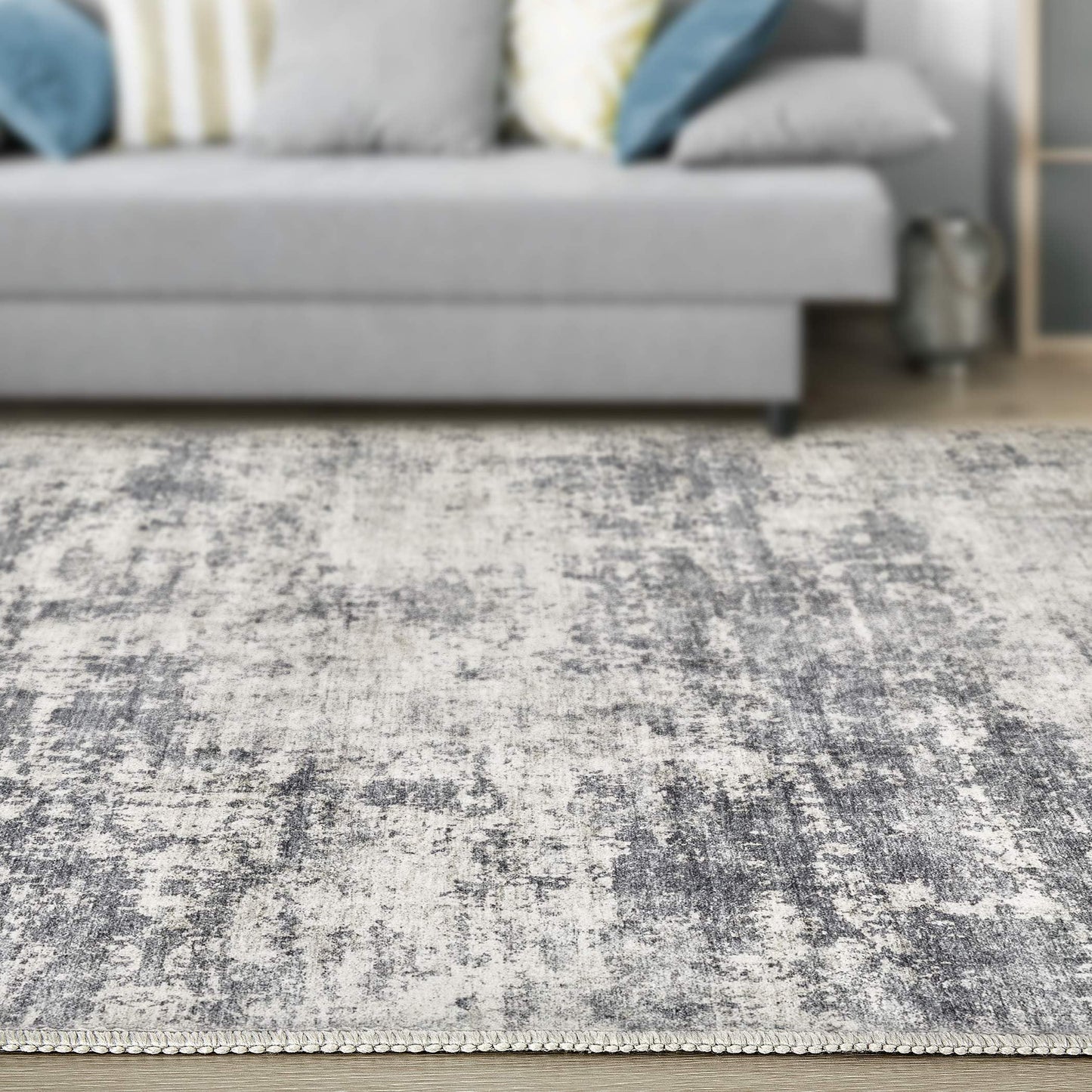 TARANCH Abstract 6x9 Area Rug: Machine Washable Non Slip Ultra Thin Low-Pile Carpet, Soft Stain Resistant for Living Room Bedroom Nursery, Kid Pet Friendly, Robot Vacuum Compatible - Grey Beige