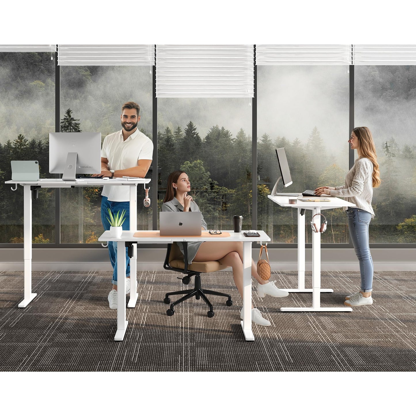 Gamork Large Electric Standing Desk,55x24 Inches Adjustable Height Stand up Desk, Sit Stand Home Office Desk, 3 Preset Heights,Equipped with Hooks,Ergonomic Computer Desk Workstation，White