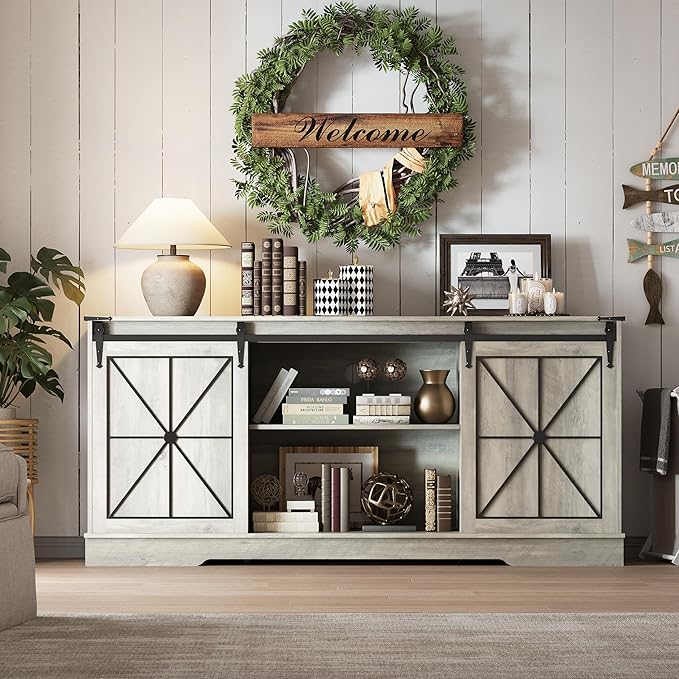 Farmhouse TV Stand for 65/60/55 Inch Tvs, Rustic Entertainment Center