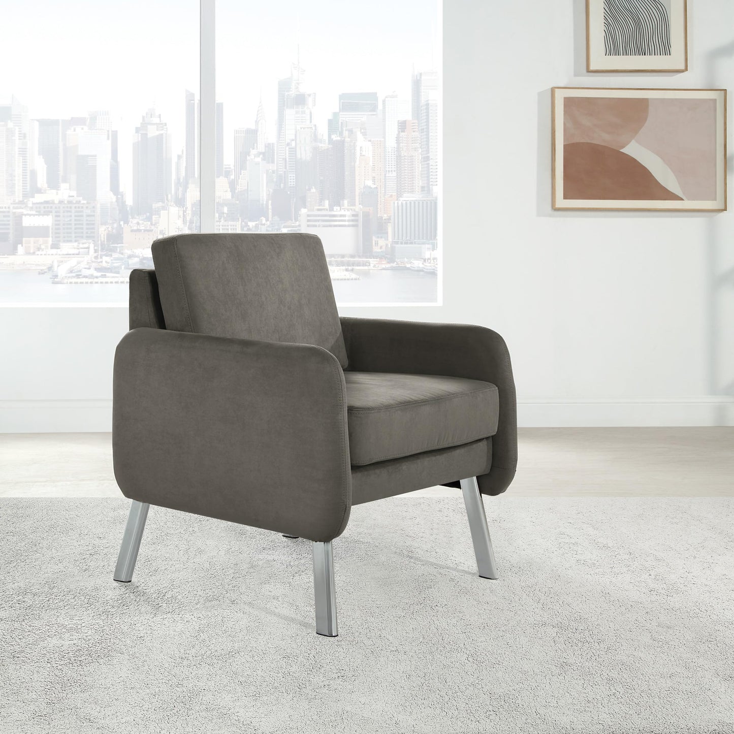 Office Star Modern Office Lounge Seating with Chrome Legs, Club Chair, Charcoal Fabric