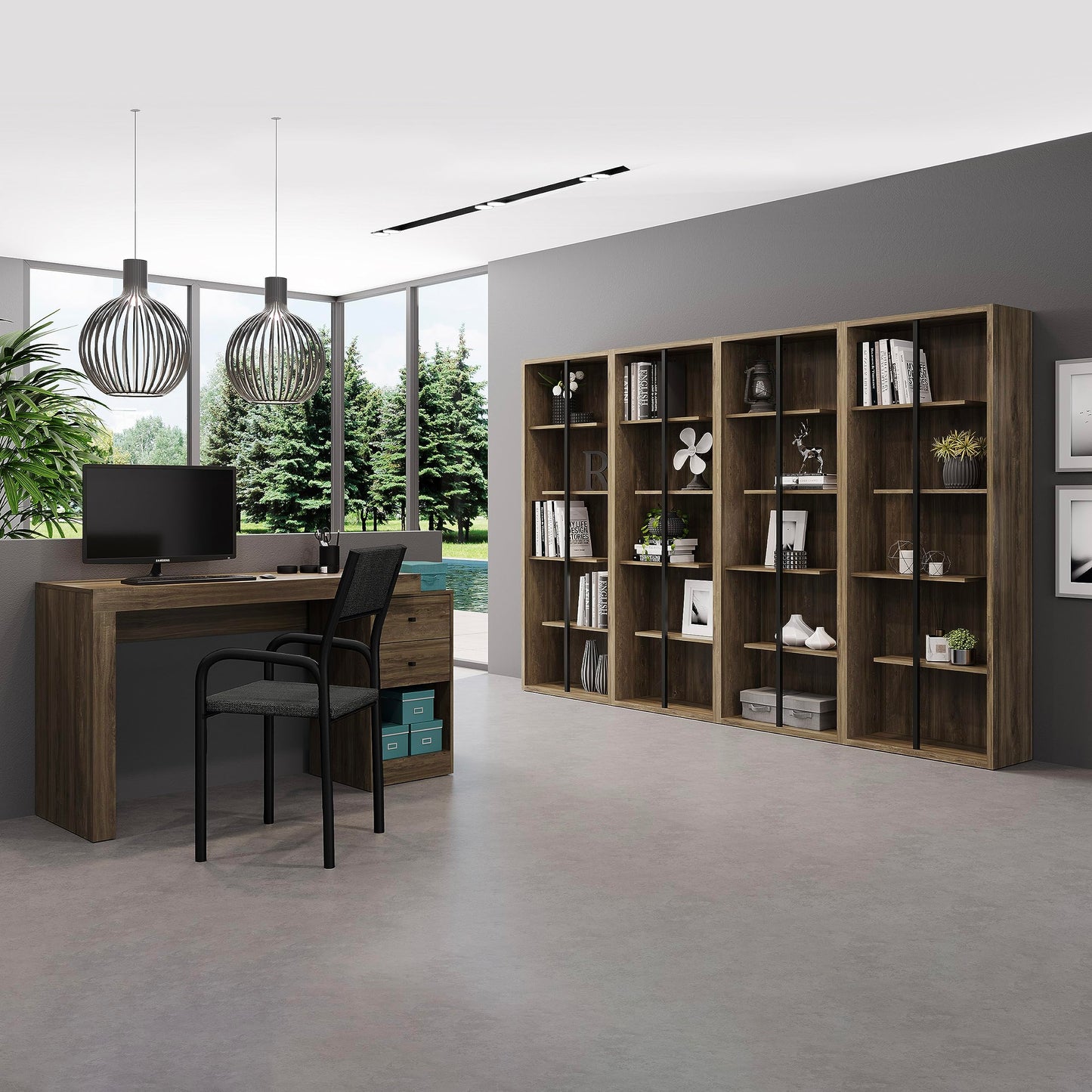 Expandable Desk with Storage Drawers & Open Shelf - Expands from 47 Inch to 57 Inch - Walnut Computer Desk with Printer Space - Modern Home Office Table with Drawers - Techni Mobili Blanco Collection