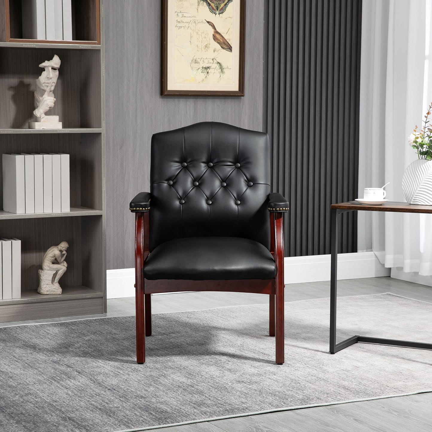 Black Leather Office Chairs Set of 2 -Ergonomic Executive Guest Chairs for Reception, Multi-Scene Use (Waiting Room, Meeting, Conference, Lobby, Conference, Church) High Back No Wheels with Arm Design