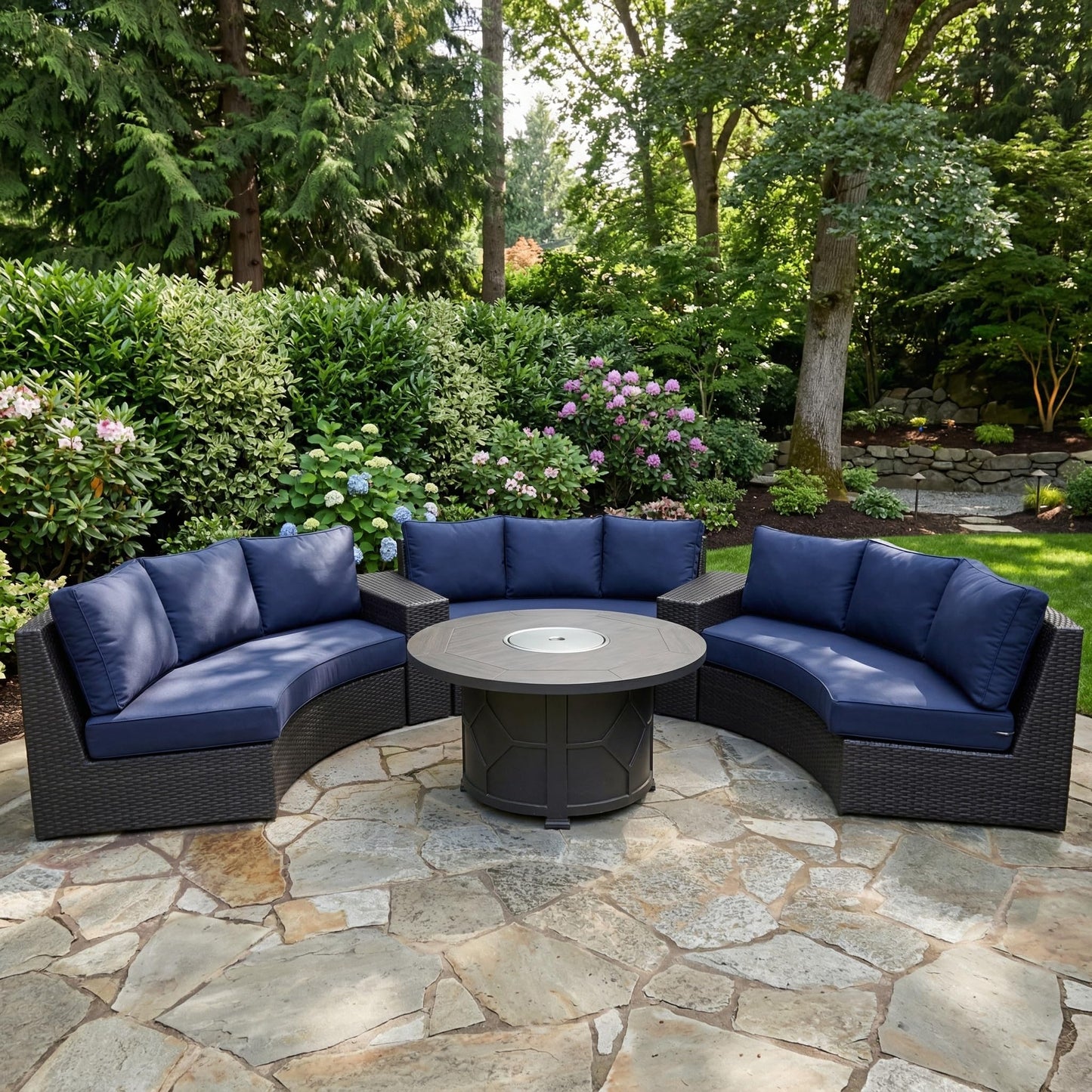TQ369SM Outdoor Curved Sofa Cushion Couch Cover with Zipper 4-Piece Patio Half-Moon Sectional Replacement Cover Breathable Customizable（No fillers） (Navy Blue, L)