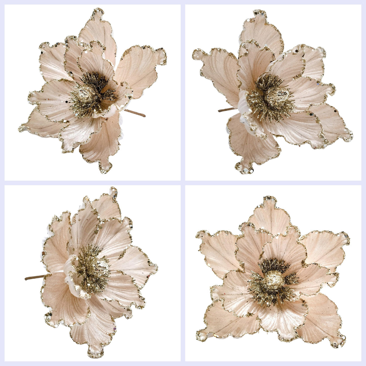 M2cbridge Artificial Christmas Magnolia Flowers Red Velvet Poinsettia Floral Picks for Christmas Wreath Tree Ornaments (4pcs Champagne Magnolia)