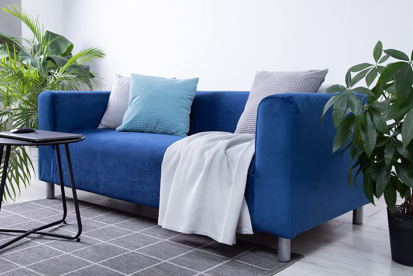 MASTERS OF COVERS Snug Fit Classic Velvet Klippan Loveseat Slipcover for The IKEA 2 Seater Klippan Loveseat Sofa Cover Replacement (Blue, Velvet)