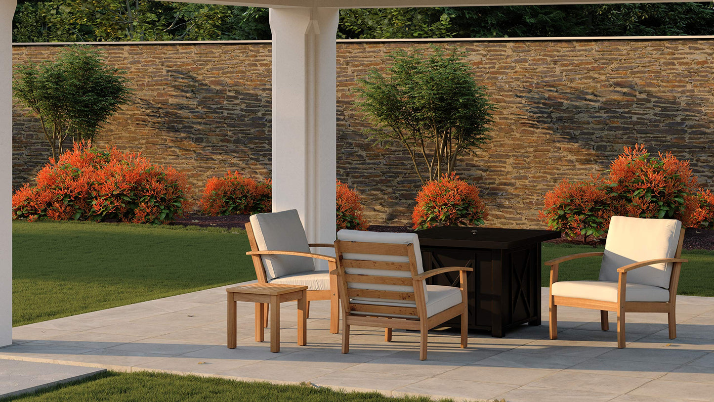 Patio Sense Lio Wooden Lounge Chair, Accent Armchair with Cushions, Natural Wood Finish, Off White Cushions, Solid Durable Acacia Wood