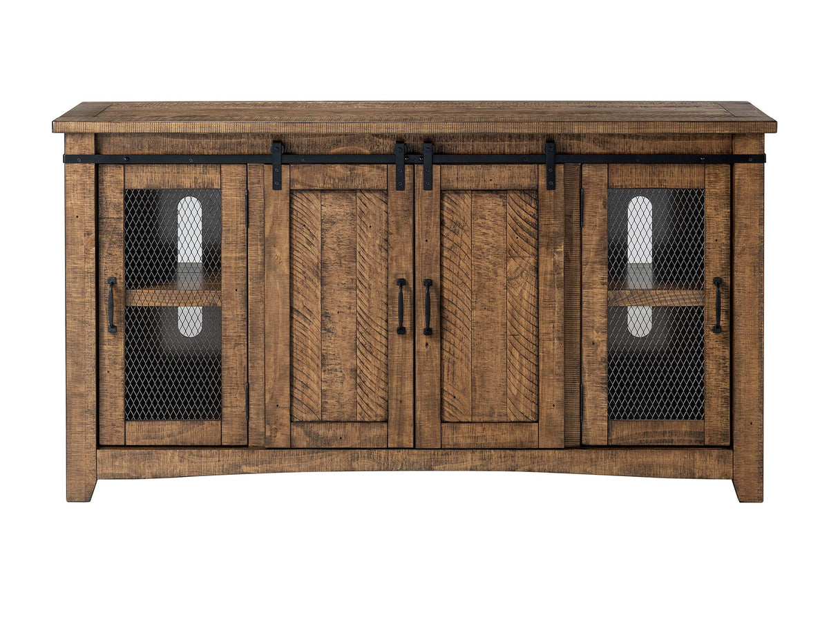Martin Svensson Home 65" Solid Pine Wood Entertainment Center with Storage. Rustic TV Stand for TVs up to 70." Sliding Doors, Adjustable Shelves & Cable Management – Natural Finish