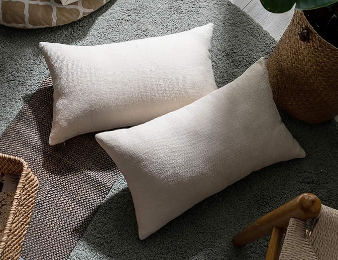 Stellhome Rectangle Burlap Throw Pillow Covers Solid Farmhouse Linen Pillowcase