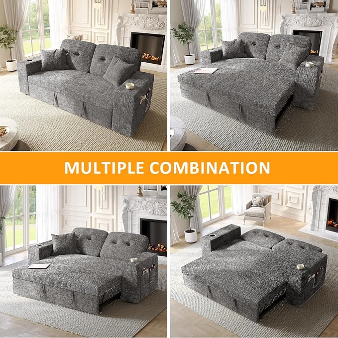 63 Inch Sleeper Sofa Bed, 3 in 1 Pull Out Couch Bed