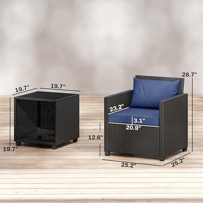 Outsunny 3 Piece Patio Furniture Set, Wicker Outdoor Bistro Set