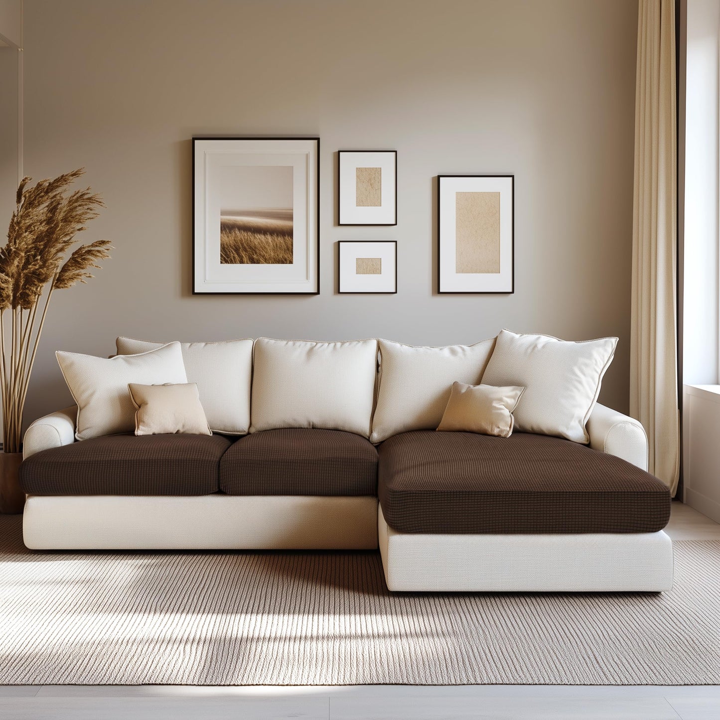 Hokway Stretch Chaise Cover Individual Couch Cushion Slipcovers Reversible Cushion Protector Slipcovers Sofa Cushion Protector Covers (Chaise Cover, Chocolate)