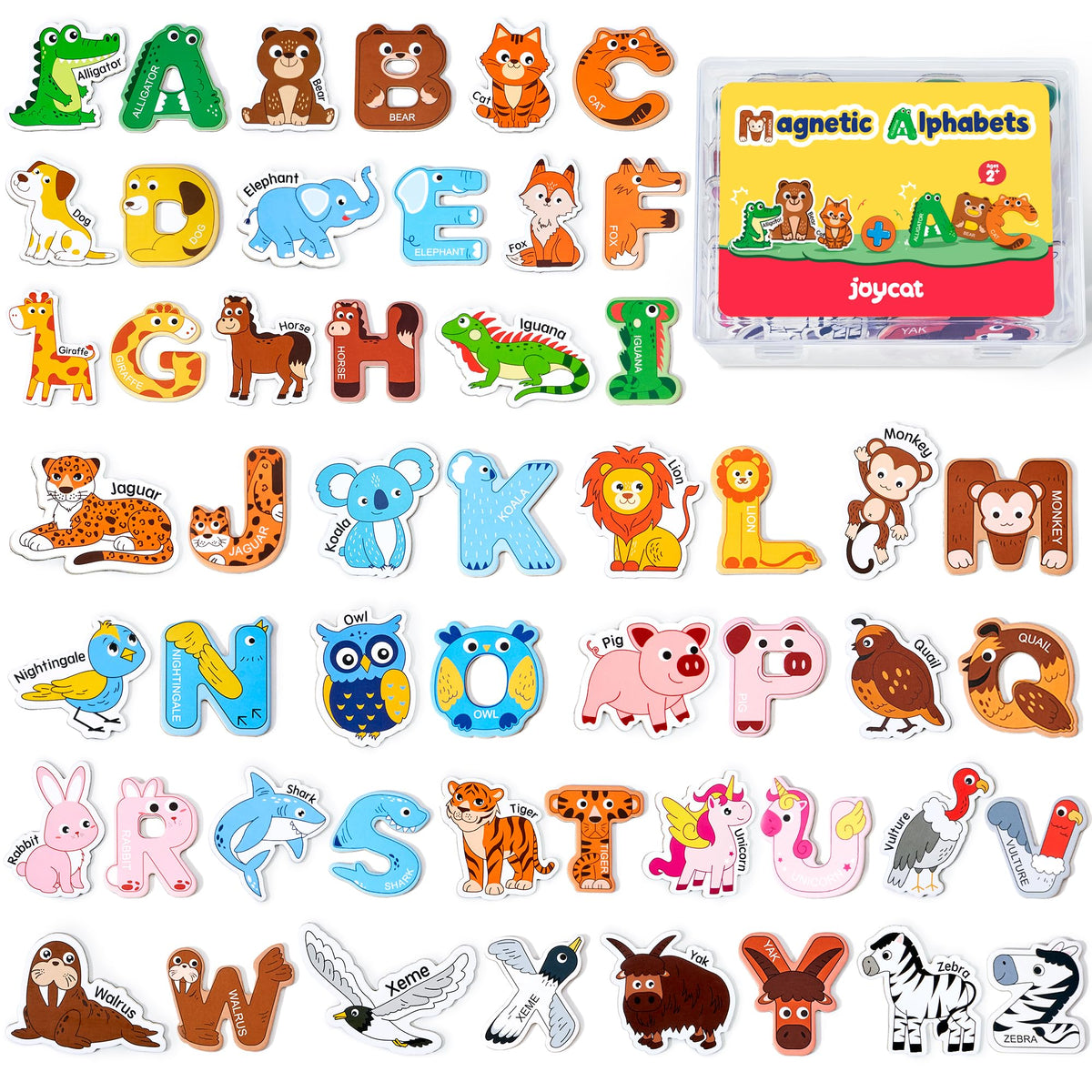 JoyCat Fridge Magnets for Toddlers – 26 Cute Animals & Uppercase Letters for Kids, Magnetic Alphabet Refrigerator Toys, Fun Educational Learning Gifts for Preschool 2 3 4 5 Years Old