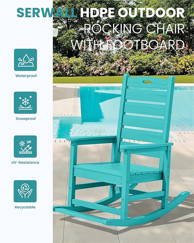 SERWALL Outdoor Rocking Chair Set of 2, Oversized HDPE Patio Rocking Chair