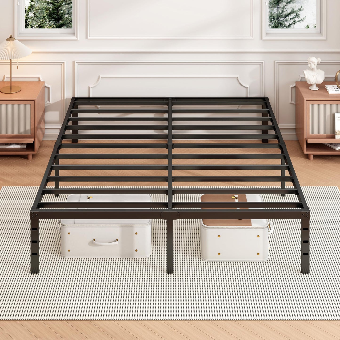 Hafenpo 18 Inch Full Bed Frame - Sturdy Metal Platform Full Size, No Box Spring Needed, Heavy Duty, Easy Assembly, Strong Bearing Capacity, Under Bed Storage, Black