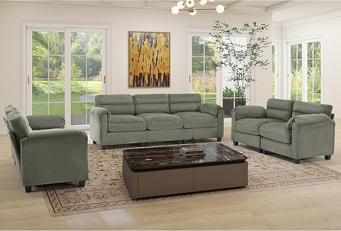 HAOMARKETS Corduroy Sofa Set, Two Upholstered Loveseat, and 3-Seater Couch