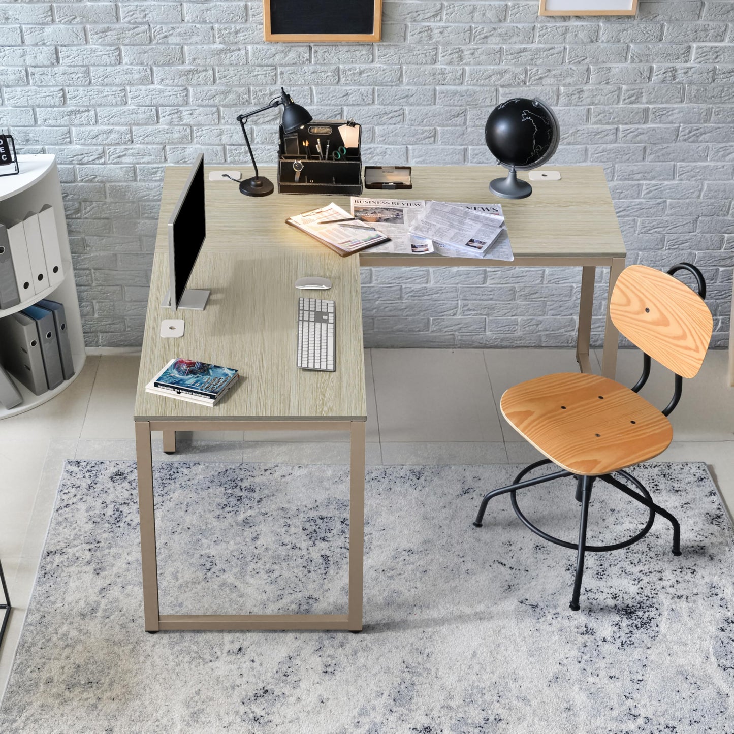 SHW 55 x 60 Inches Commercial-Grade L-Shape Corner Office Computer Desk, Maple