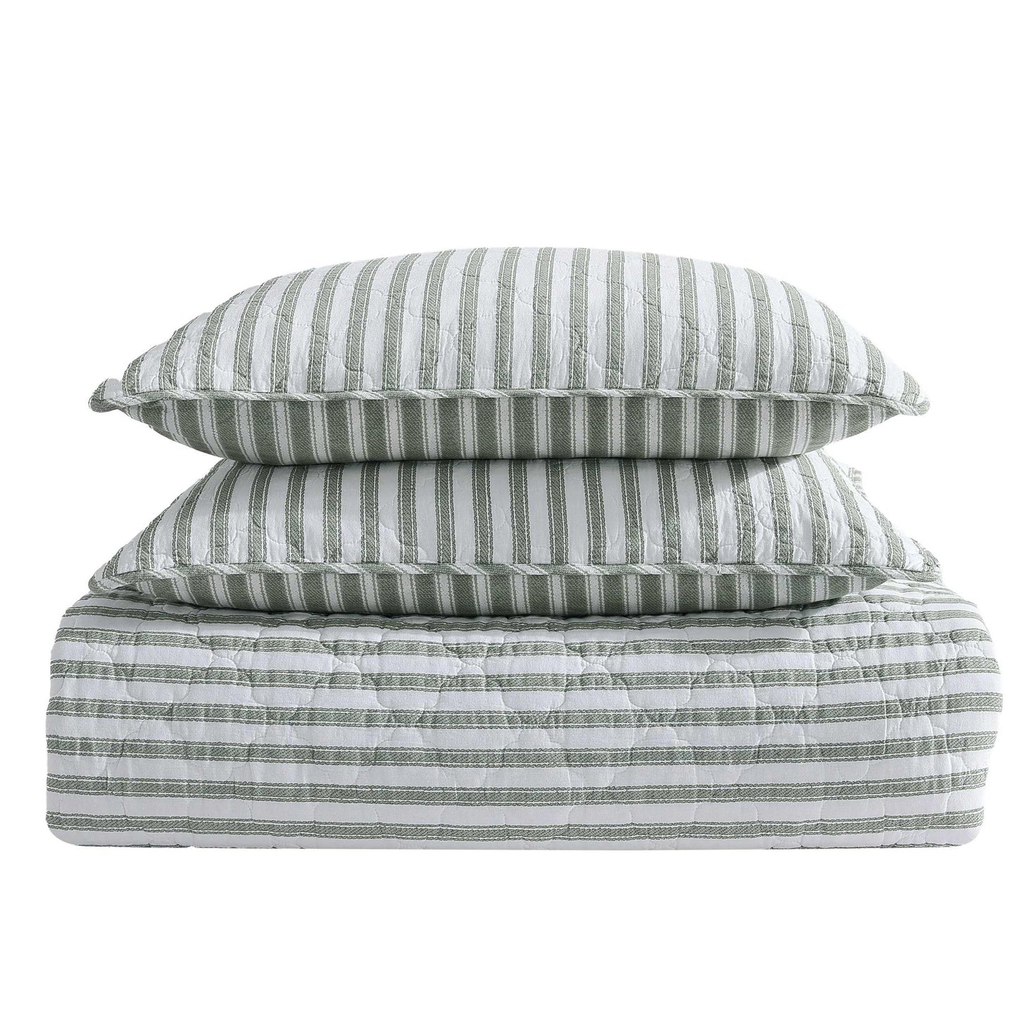 Stone Cottage - Twin Quilt Set, Reversible Cotton Bedding with Matching Shams, Striped Ideal Bedding Set (Willow Way Green, Twin)
