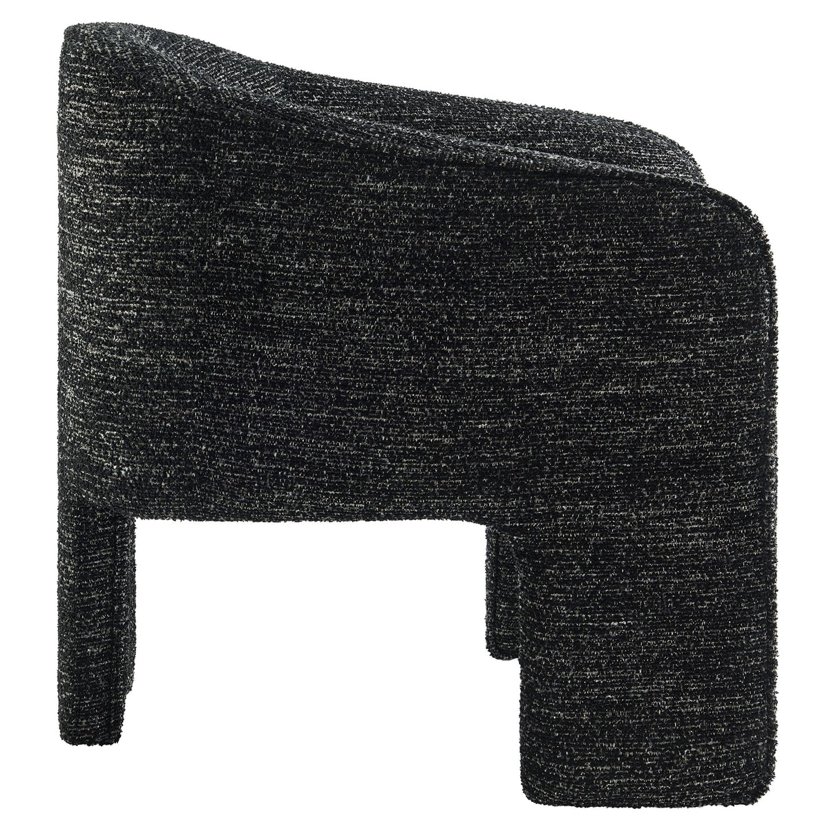 Modway Greer Comfy Barrel Accent Chair with 3 Legs in Charcoal Boucle Fabric – Cozy Round Reading Armchair – Mid Century Modern Upholstered Wide Barrel Dining Chair with Curved Back