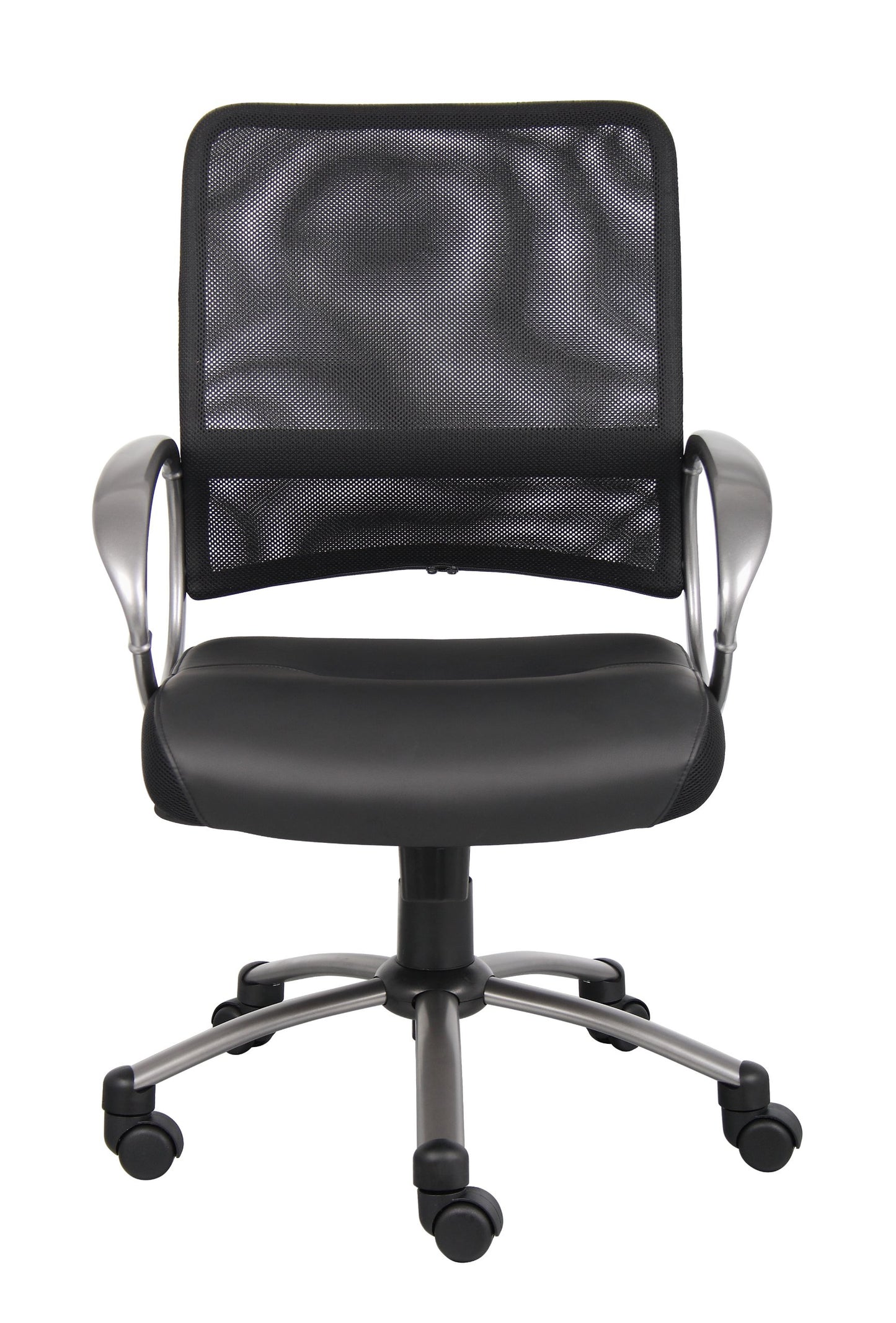 Boss Office Products Mesh Back Task Chair with Pewter Finish in Black, mid-Back (B6406)