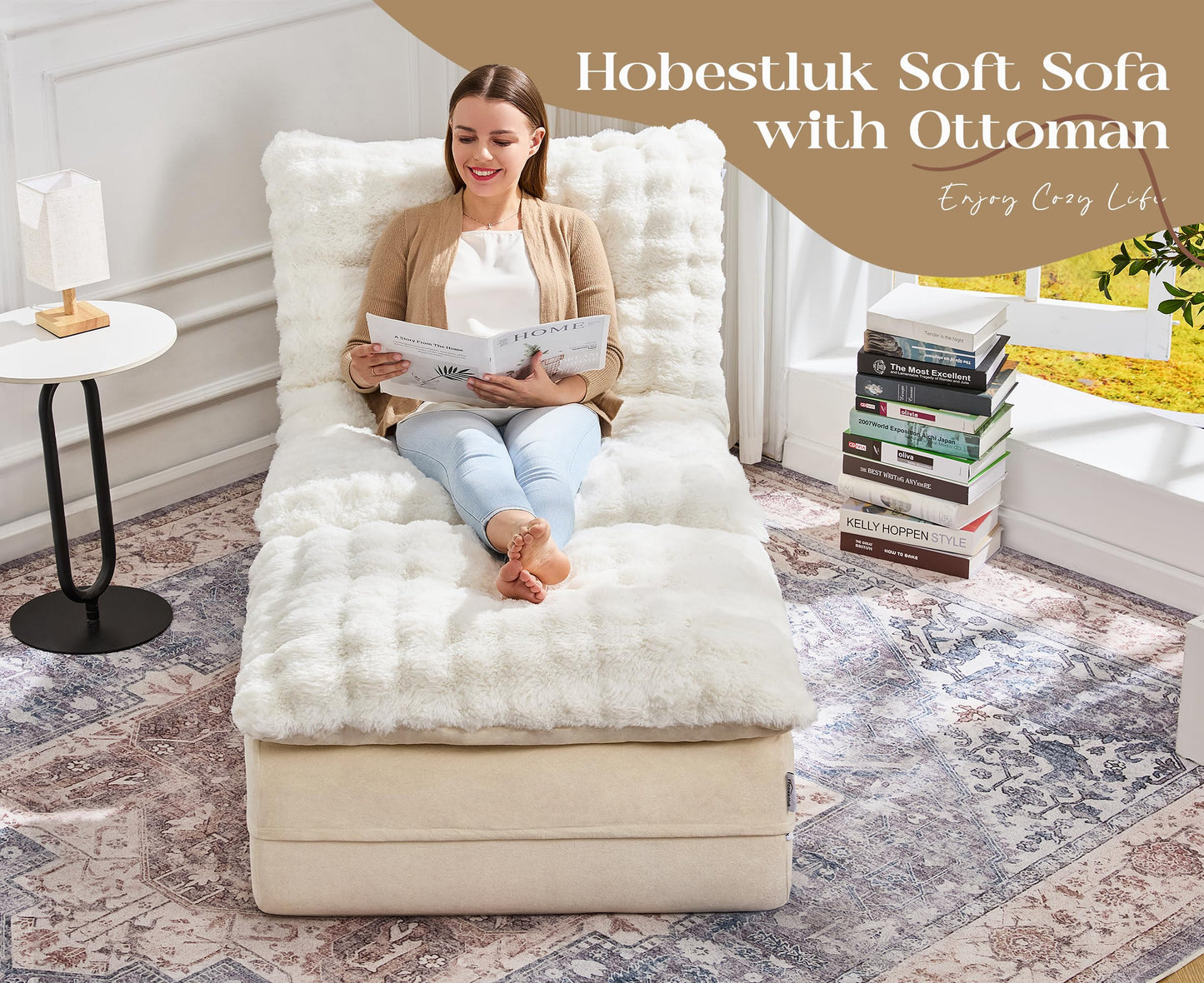 Hobestluk Sofa Couch Foam Sofa for Small Spaces Comfy Sofas with Footrest Couch Recliner Small Sofas for Living Room, Bedroom, Apartment (White)