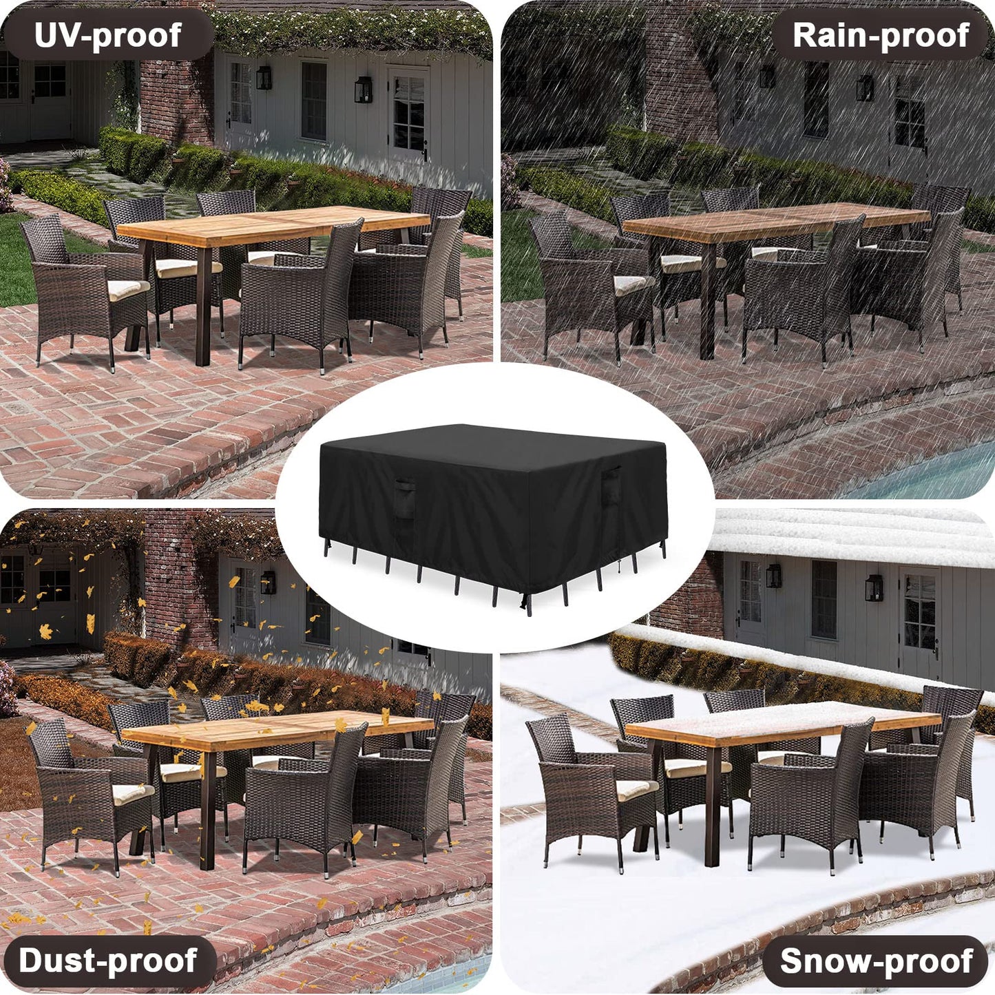 PureFit Patio Furniture Covers, Outdoor Table Furniture Cover Waterproof Rectangle, Patio Sectional Couch Set Cover for Deck, Lawn and Backyard, UV Resistant, 90"L x 64"W x 28"H, Black