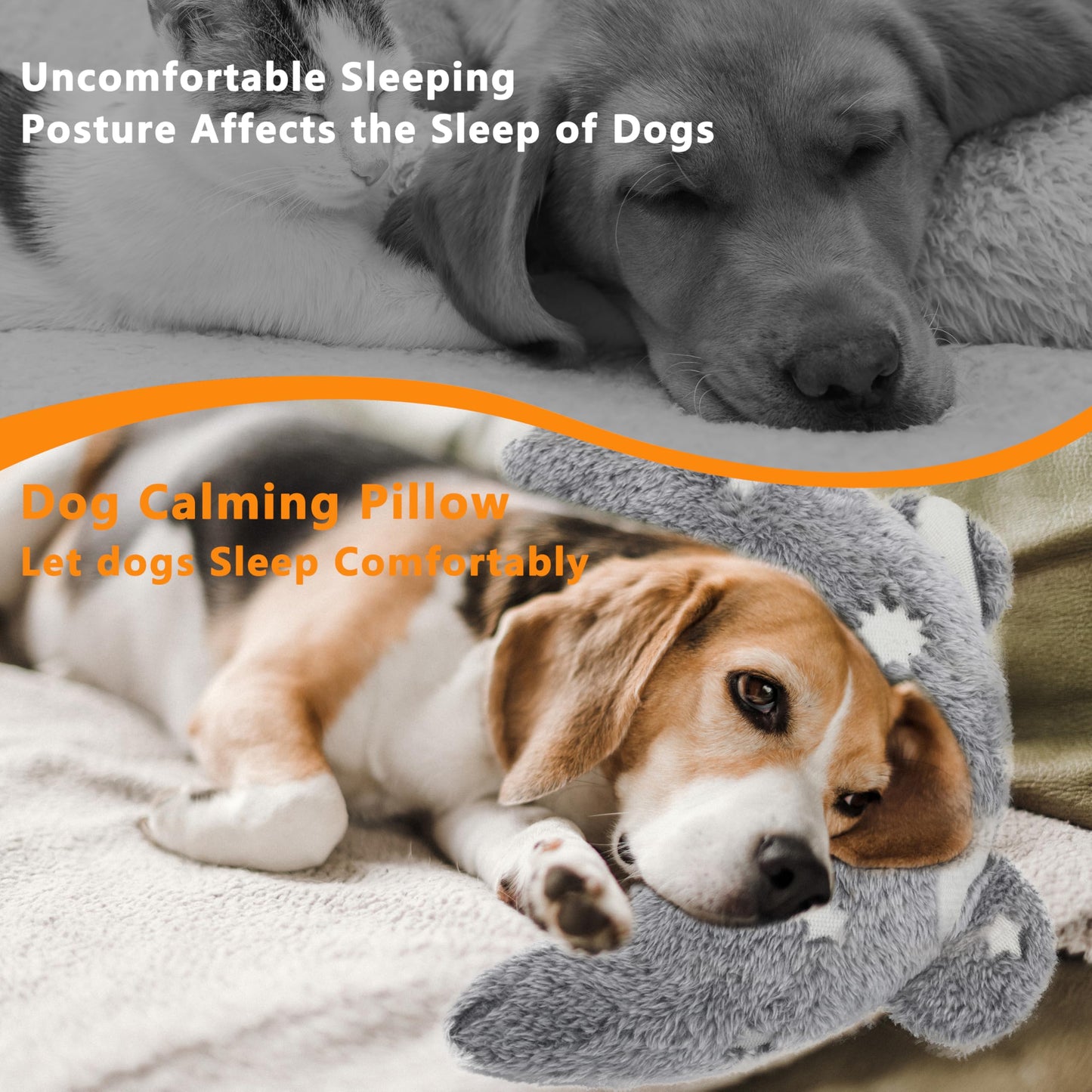 Maiiu Pet Calming Pillow for Dogs, Soft U-Shaped Pillow Glow in the Dark, Joint Relief, Sleep Comfortably,Suit for Small, Medium, Large Dogs, Fluffy Pet Neck Pillow (S-Gray)