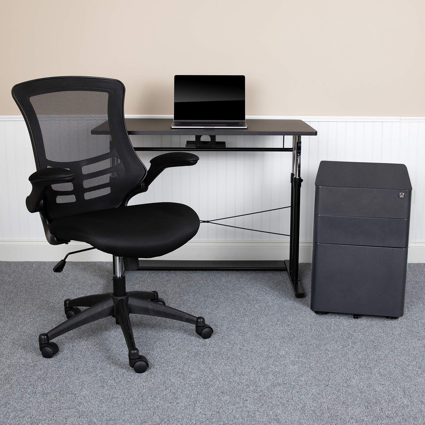 Flash Furniture Work From Home Kit - Adjustable Computer Desk, Ergonomic Mesh Office Chair and Locking Mobile Filing Cabinet with Side Handles
