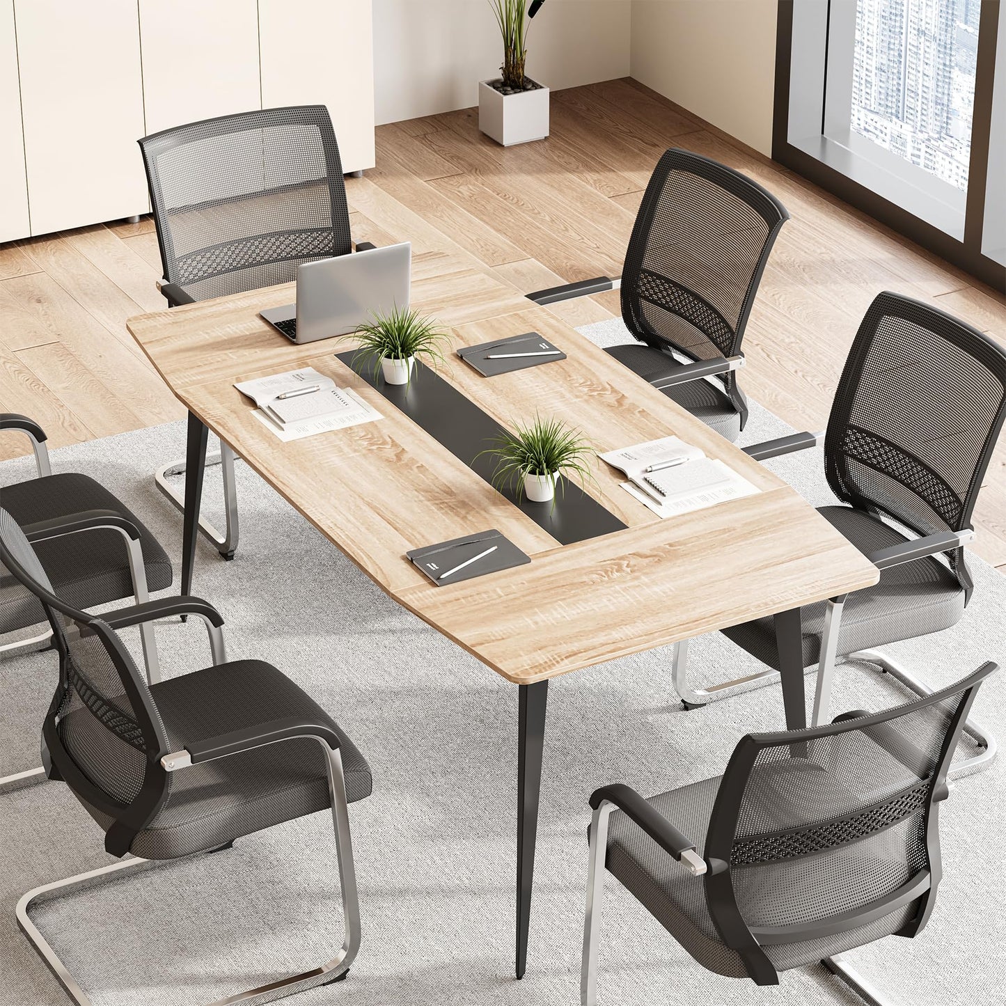 LITTLE TREE 6 FT Conference Room Table, 70.86L x 35.43W x 29.52H Inches Boat Shaped Meeting Seminar Boardroom Table