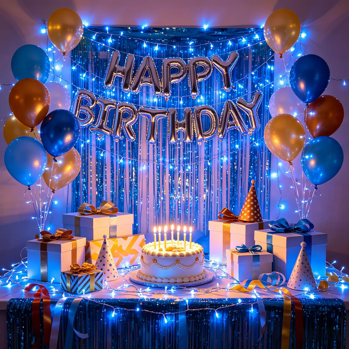 300 LED Blue Birthday Party Decorations String Lights with 12 Modes Timer Dimmable, Waterproof Connectable Christmas Tree Lights, 75FT Fairy Lights for Bedroom, Outside, Ocean Party, Xmas Decor
