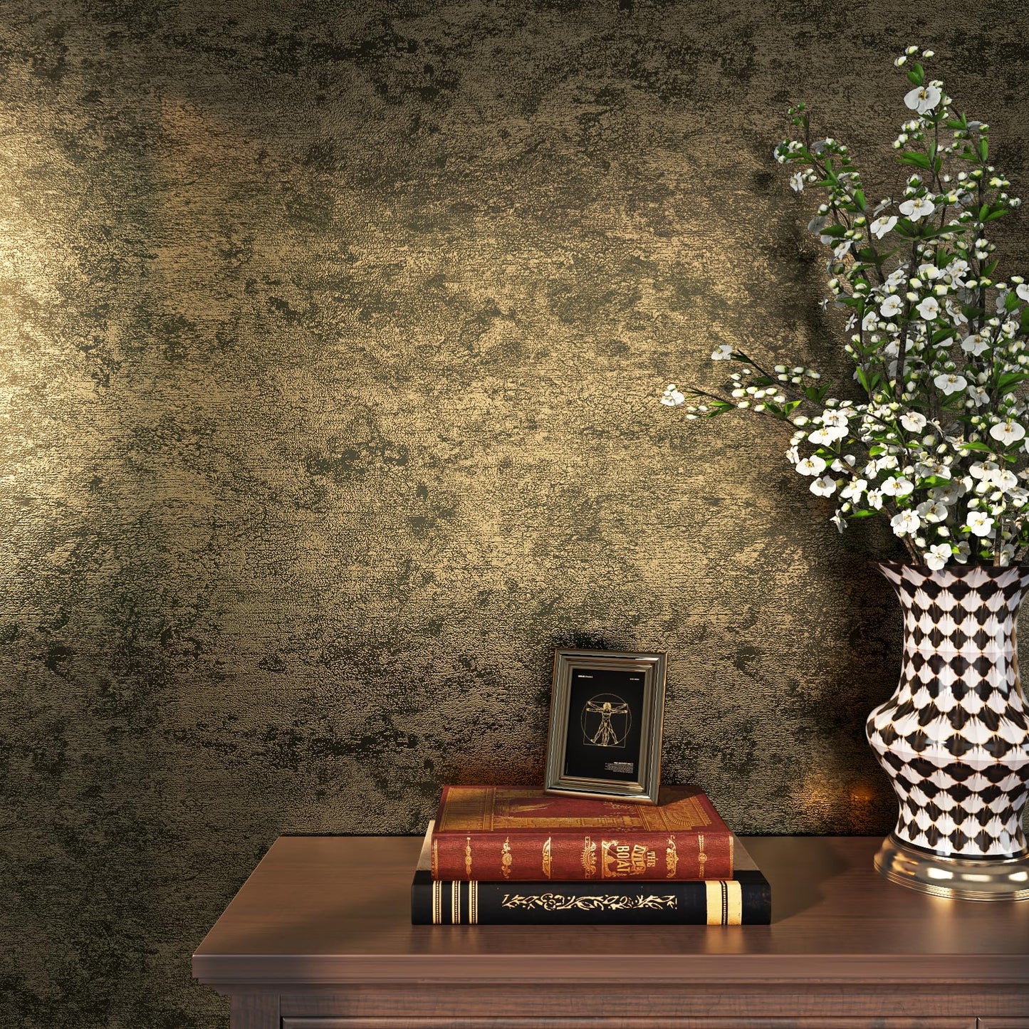Livelynine Gold Metallic Peel and Stick Wallpaper Removable Thick Luxury Black Gold Textured Contact Paper for Countertops Kitchen Cabinets Self Adhesive Vintage Accent Wall Paper Bedroom 15.8x78.8