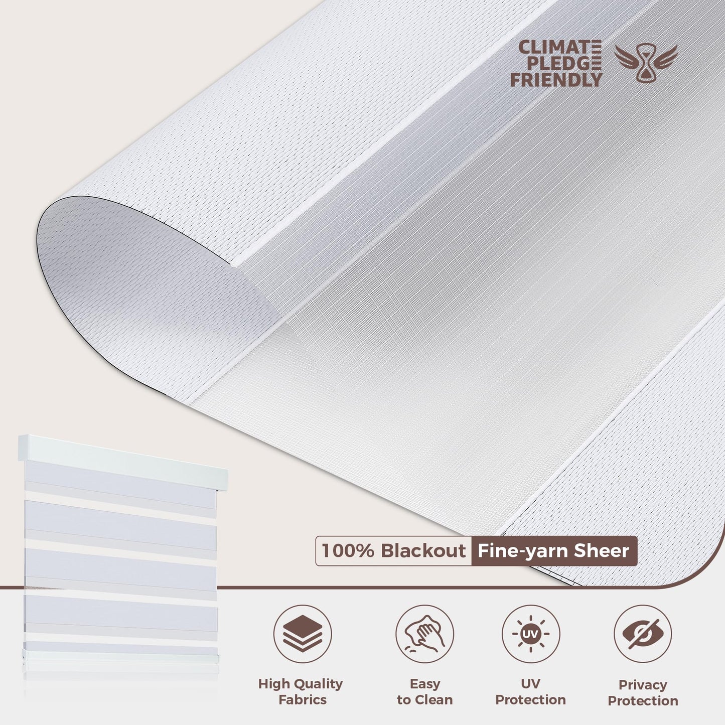 Allesin zen Cordless Zebra Blinds 22" W x 48" H White, Dual Layer Day and Night Shades, Room Darkening Blackout & UV Protection, Child & Pet Safe, Easy Install, Home Office Window Treatment