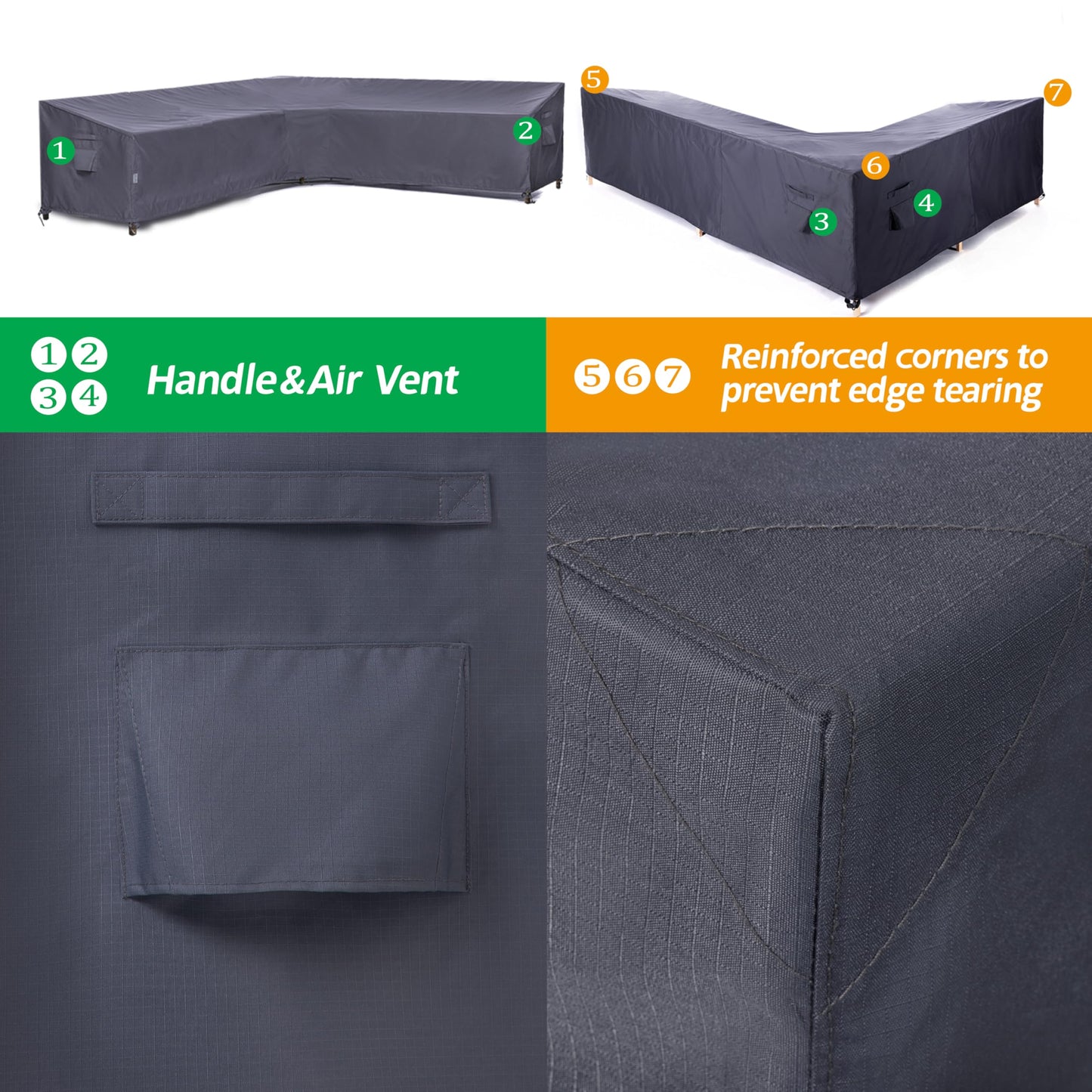 F&J Outdoors Patio V-Shaped Couch Cover Waterproof Heavy Duty Ripstop Outdoor Sofa Cover for 5 Person Sectional Seating Group with Cushions, (85" + 85") W x 33.5" D x 31" H