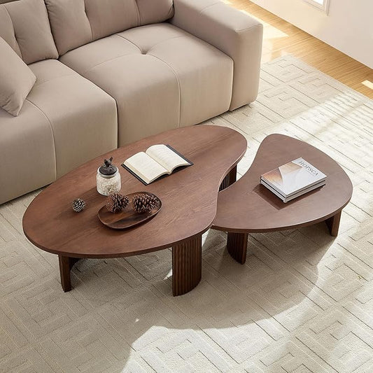 Nesting Coffee Table Set of 2, Irregular Shape Center Table 2-Piece Modern Side