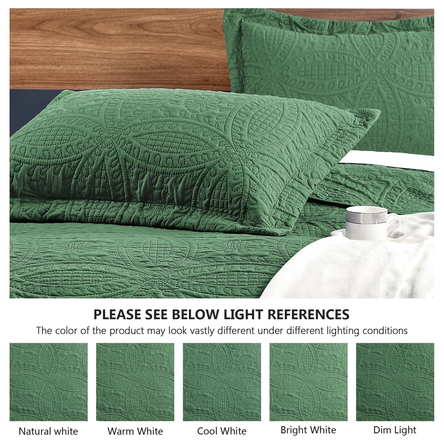 Love's cabin Quilts for Queen Bed Dark Green Bedspreads - Soft Bed Summer Lightweight Bedspread Comforter - Modern Style Coin Pattern Coverlet for All Season - 3 Pieces (1 Quilt, 2 Pillow Shams)