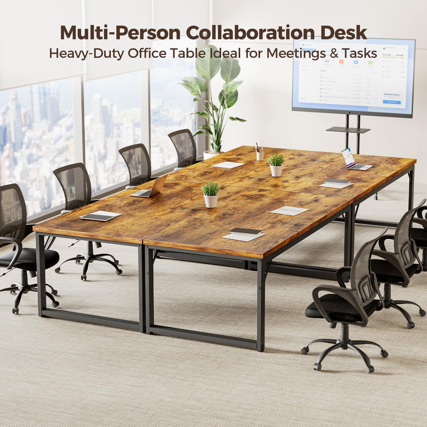 Mericonia 40 Inch Computer Desk, 1" Thick Modern Simple Study Writing Table, Heavy Duty Industrial Office Desk for Home Bedroom Workstation, Brown