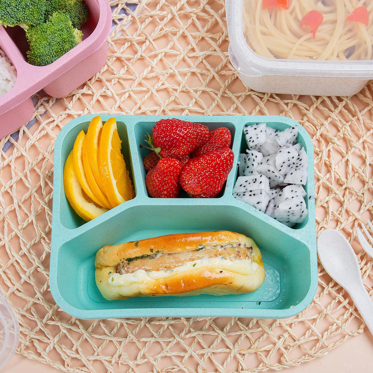 TOUWMX Lunchable Container - 4 Pack Bento Lunch Box, 4-Compartment Snackle Box Container for School Work Travel, Bento Box for Kids, Microwave Dishwasher Safe Bento Box Adult