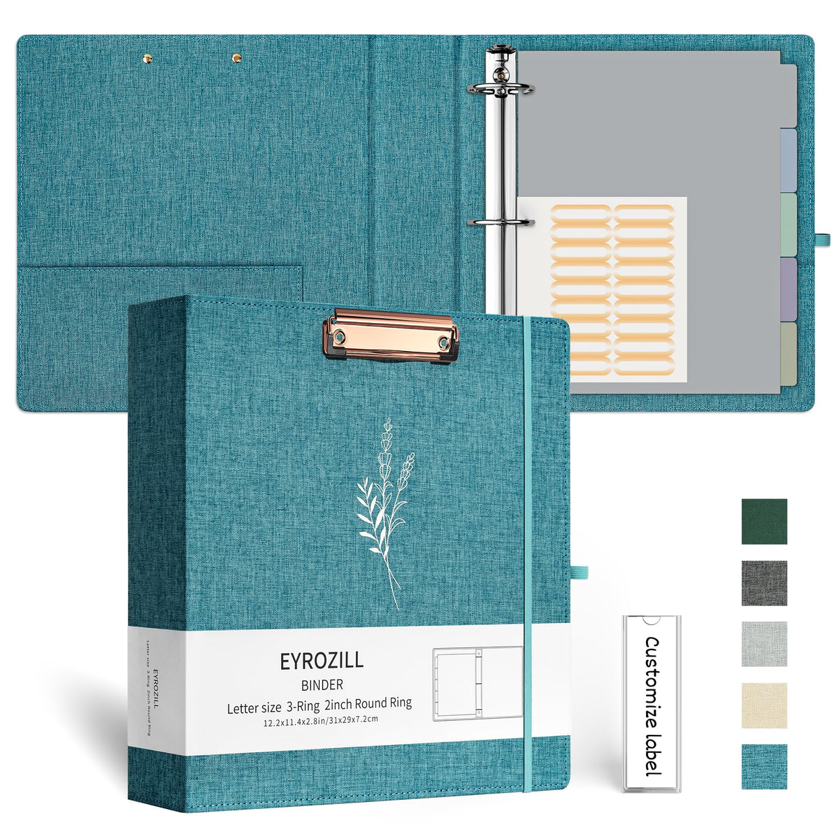EYROZILL 3 Ring Binder 2 Inch, Binder for Letter Size (11" x 8.5") with 5 Tab Dividers, File Folder Labels and Low Profile Clipboards, Lavender Blue