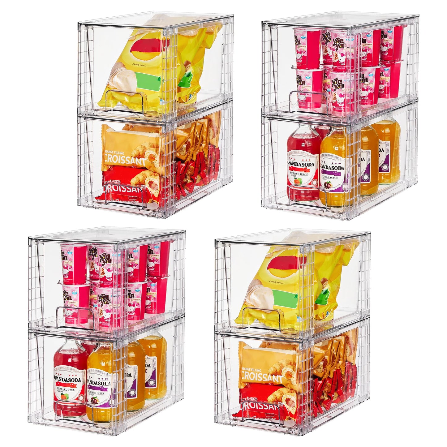 Vtopmart 8 Pack Large Stackable Storage Drawers,Clear Acrylic Drawer Organizers with Handles, Easily Assemble for Fridge, Bathroom,Kitchen Undersink,Cabinet,Pantry Organization and Storage