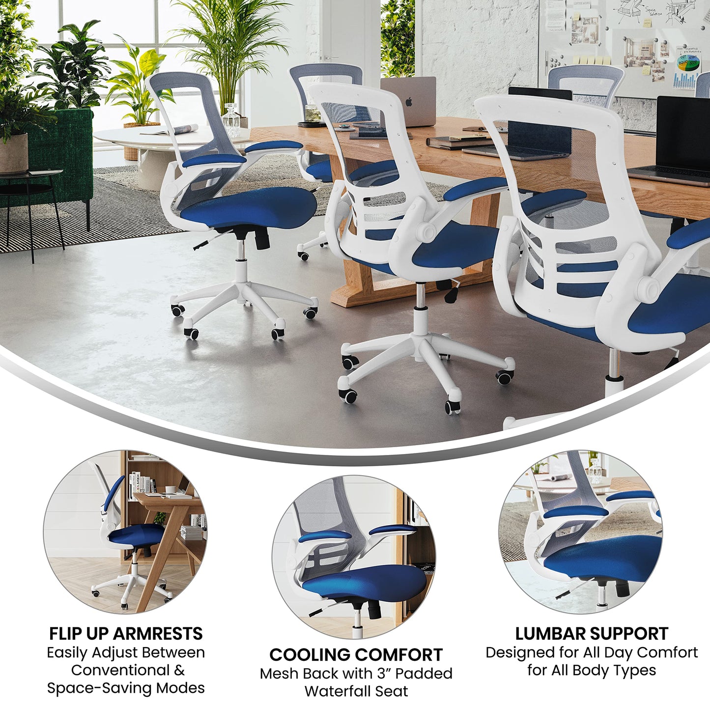 Flash Furniture Kelista Office Chair, Ergonomic, Mid-Back, White Frame, Blue Mesh with Swivel