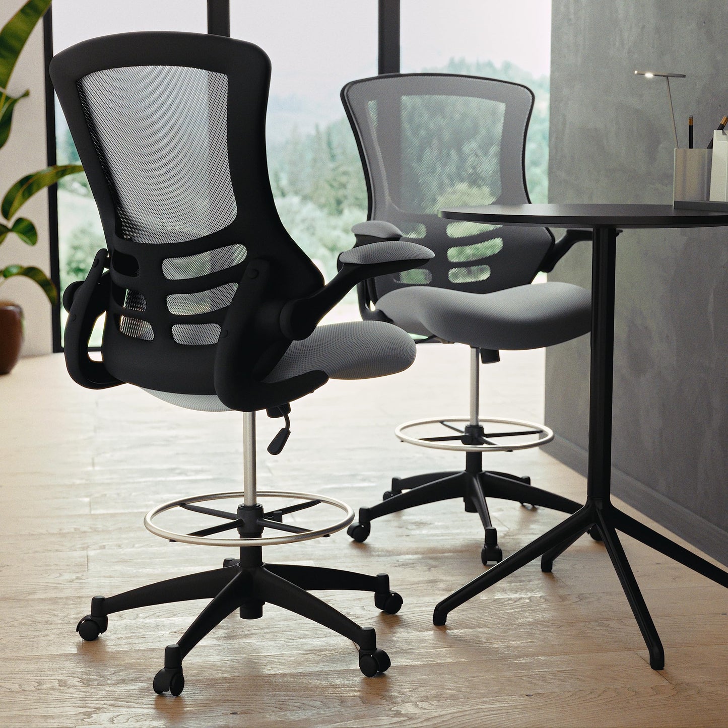 Flash Furniture Kelista Mid-Back Swivel Office Chair with Adjustable Seat Height, Ergonomic Mesh Desk Chair with Flip-Up Armrests, Dark Gray