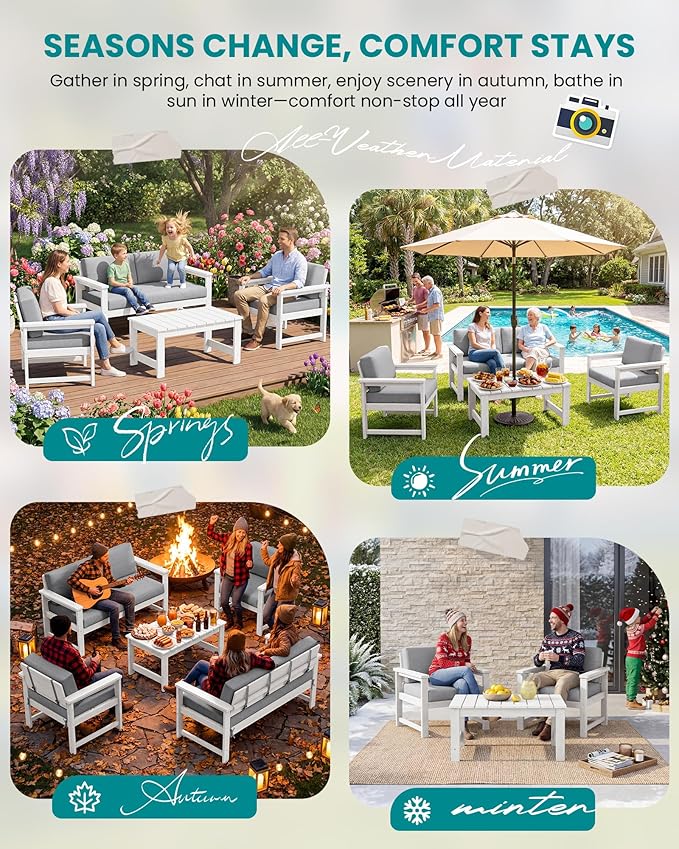 SERWALL 2 Pieces Single Cushioned Lounge Chair, HDPE Outdoor Adirondack Sofa