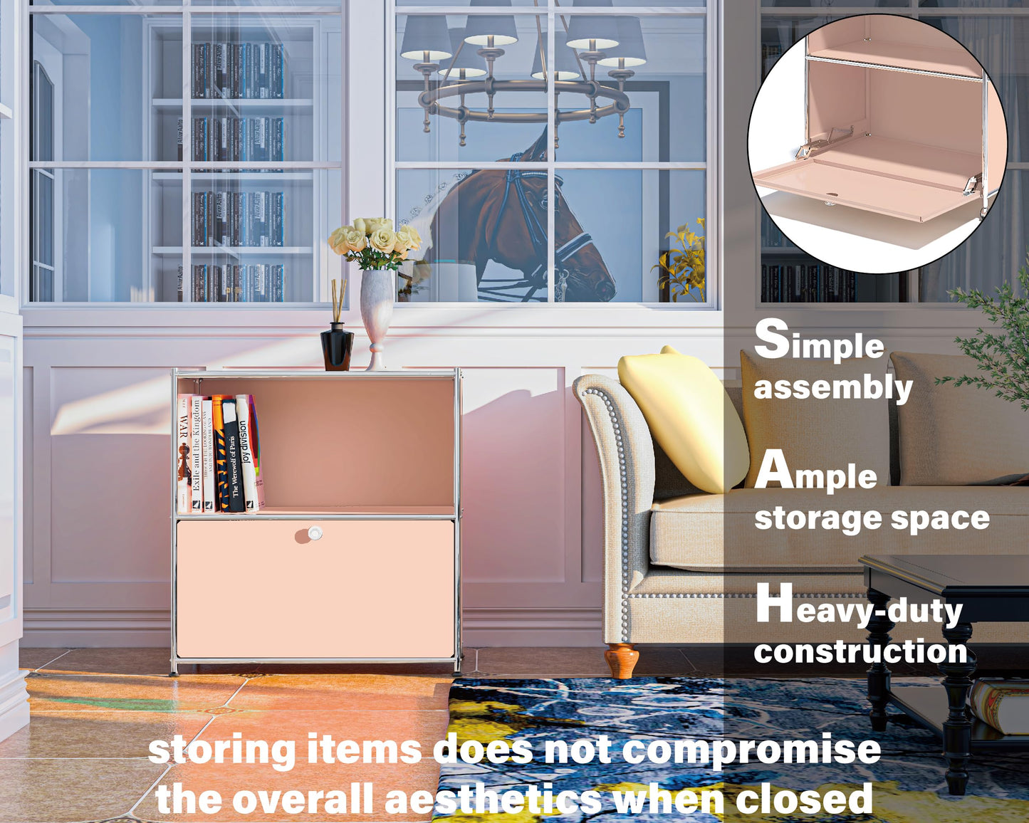Simplink 32.5-Inch Flip-Top Storage Cabinet with Detachable Wheels, Metal Side Table and Small Sideboard Cabinet for Living Room, Bedroom, Office, Orange