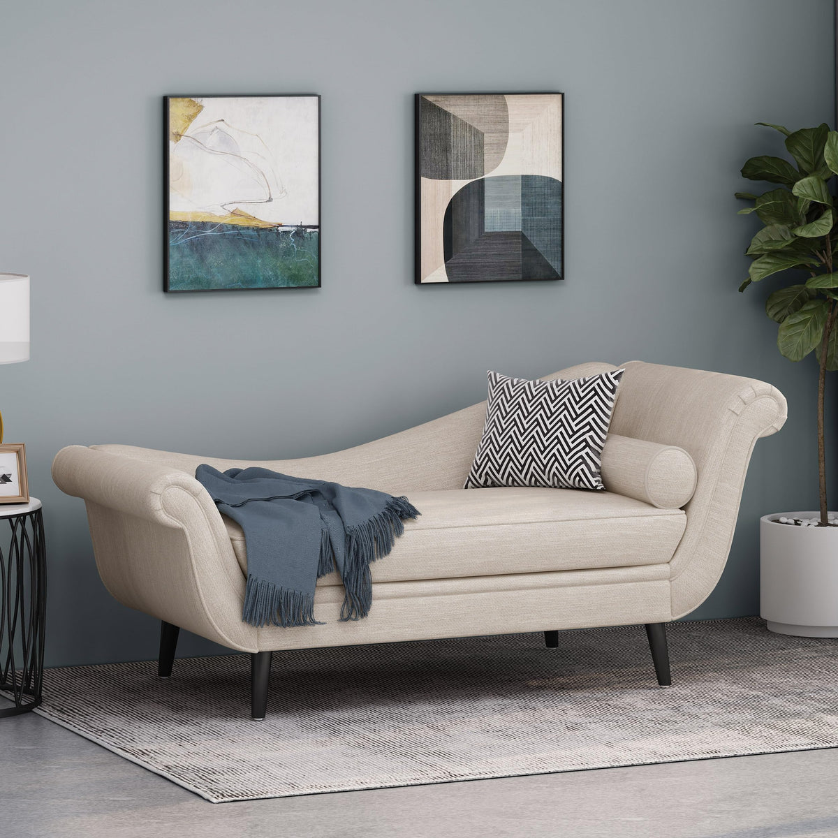 Merax Upholstered Chaise Lounge Accent Chair, Modern Tufted Lounge Sofa with Solid Wood Legs, Indoor Reclining Chair for Living Room Bedroom, Beige